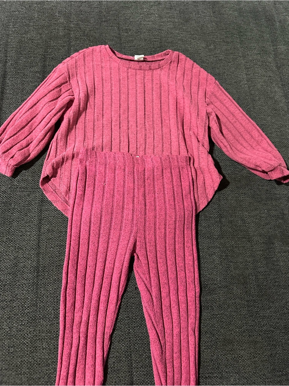 SHEIN Ribbed Knit Lounge Set in Bright Pink